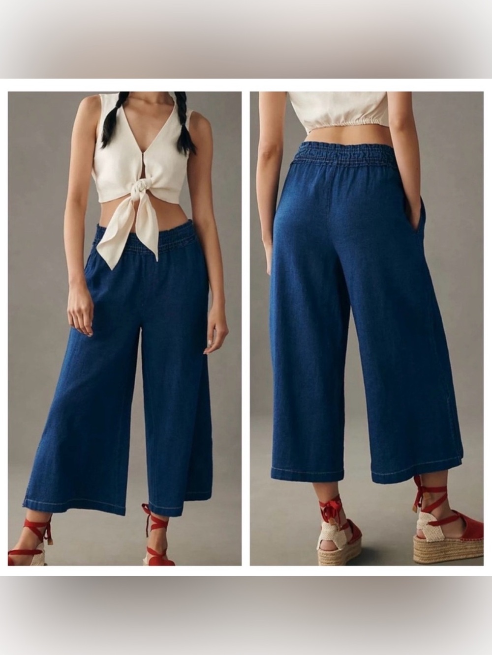 Anthropologie Wide-Leg Denim Culottes Pull On Pants | small EUC